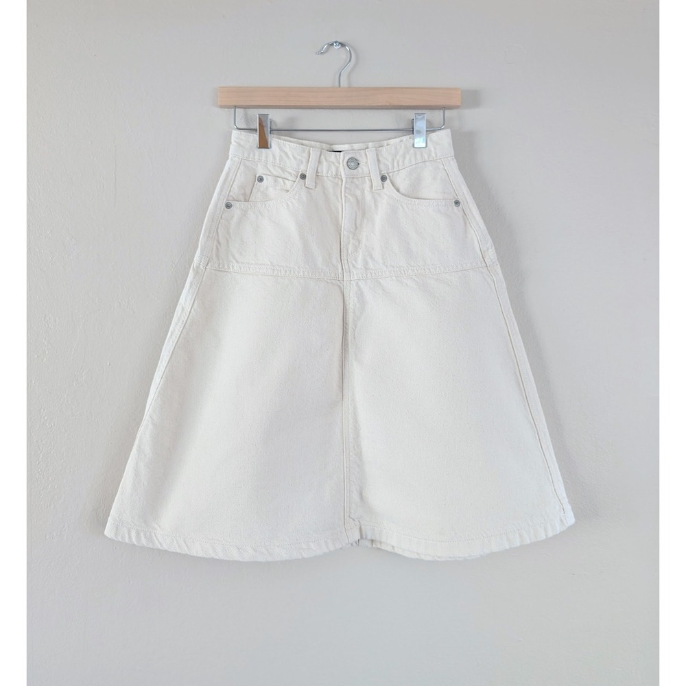 Banana Republic Ecru Denim Skirt Womens 00P Preppy Coastal Chic Neutral Quiet
